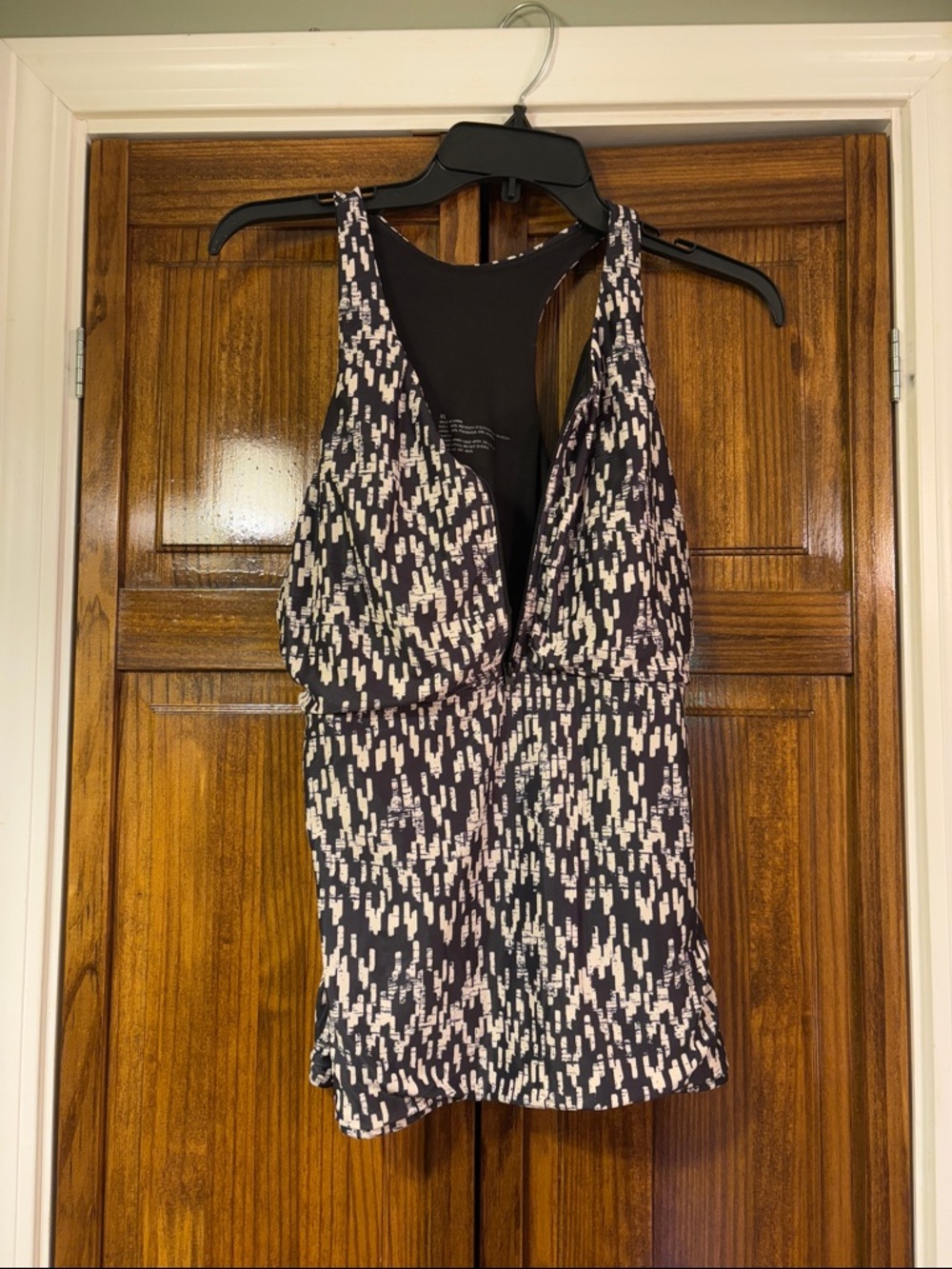 Black and White Patterned Racerback Women's Swim Top